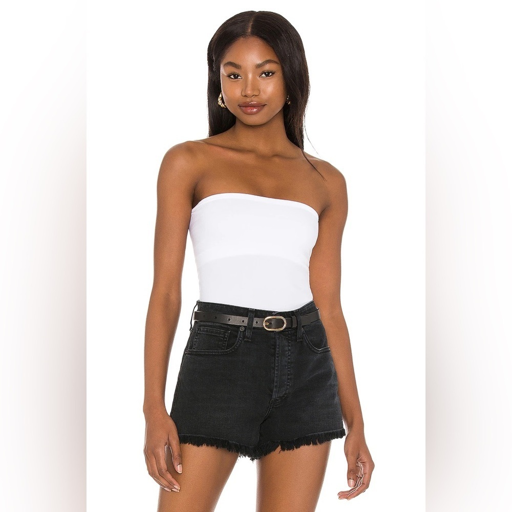 NWT Free People White Bandeau Tube Top Large Built In Shelf Bra Stretch Cotton